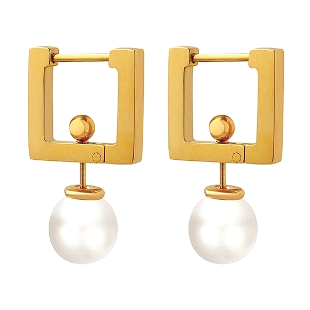 Highly polished minimalist pearl huggie gold earring; 3 ways to wear